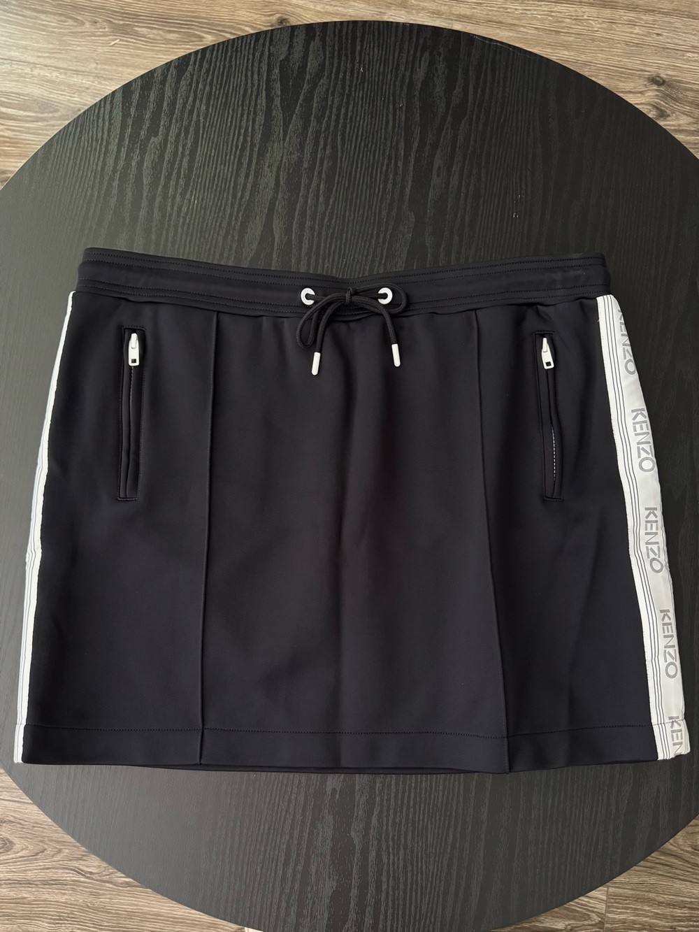 Kenzo Paris Sport Athletic Black White Logo Drawstring Streetwear Mini Skirt XL